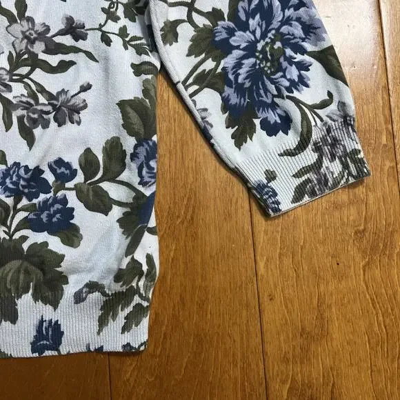 Talbots Floral Cardigan Sweater Size S Blue 3/4 Sleeve Cottage Coquette Fairy - Picture 7 of 8